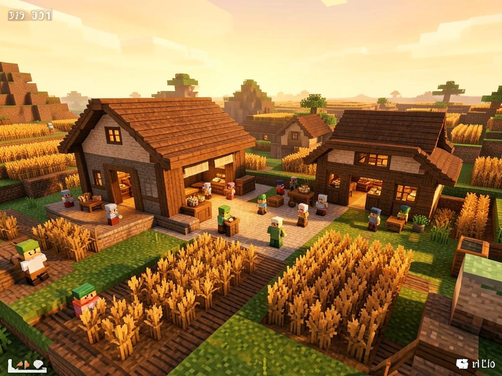 Village bakery build with wheat farms at sunset